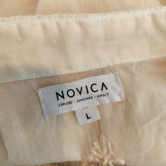 Novica Button Up Shirt Floral Embroidered Cotton Sleeveless - Picture 11 of 11